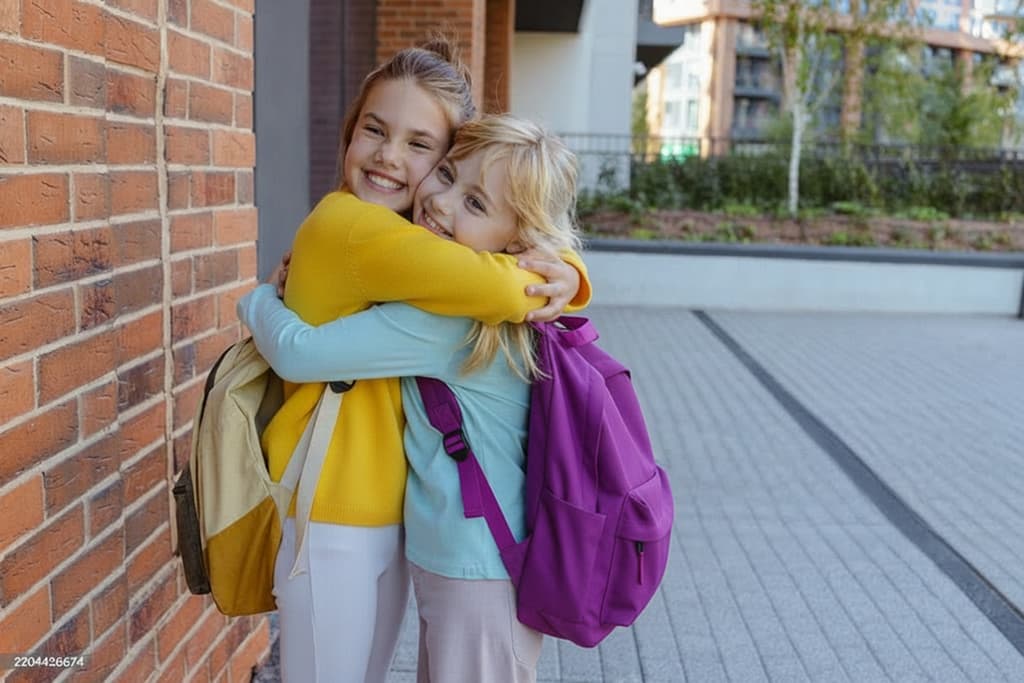 Children with backpacks walking